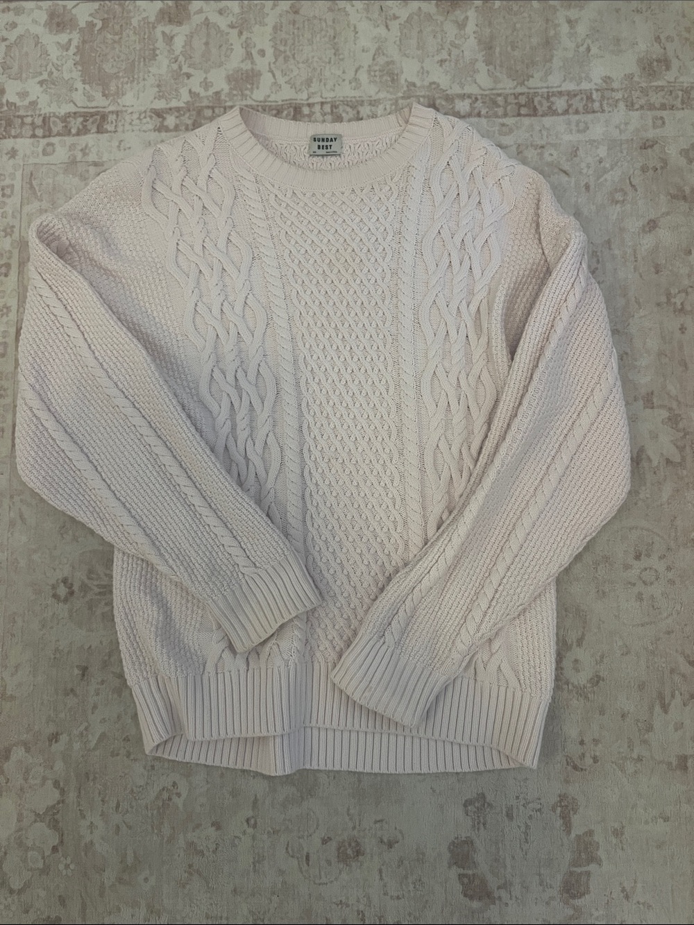 Aritzia / Sunday Best Light Pink Cable Knit Pullover (fits more like a size M)